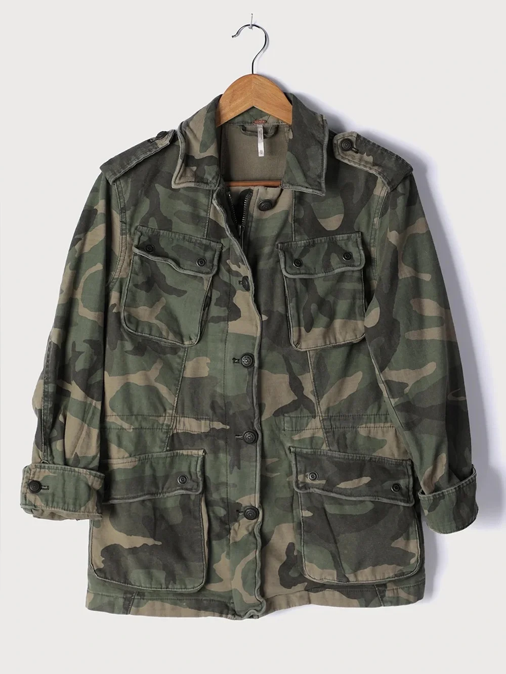 Free People Not Your Brother's Green Camo Print Surplus Jacket